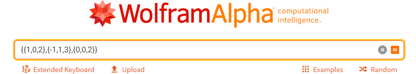 WolframAlpha search box used to calculate the geometric multiplicity of an eigenvalue